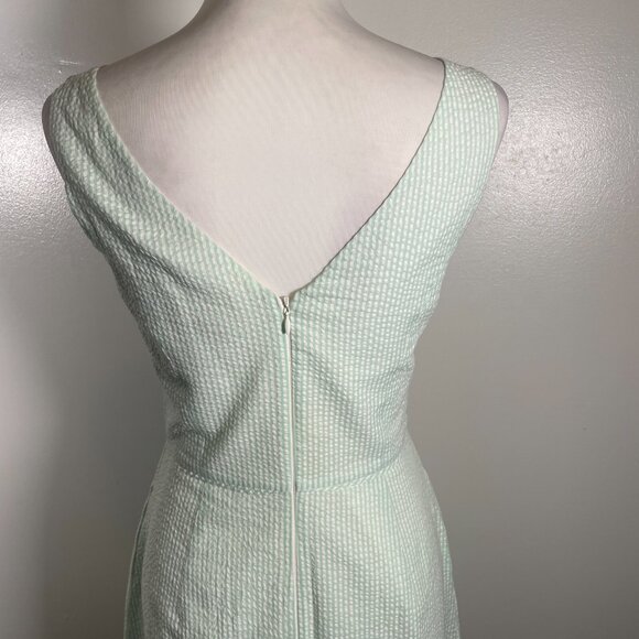 J. CREW A Line Dress Sz 0 Green White Seersucker Pleated Sleeveless Back Zip - Picture 11 of 16